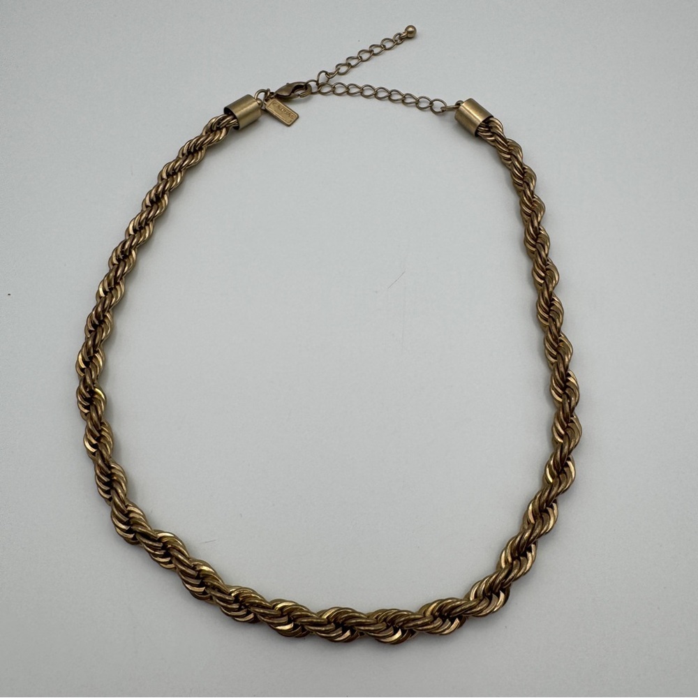 Canvas Necklace 16-19” Adjustable Gold Tone Rope Chain Chunky Statement
